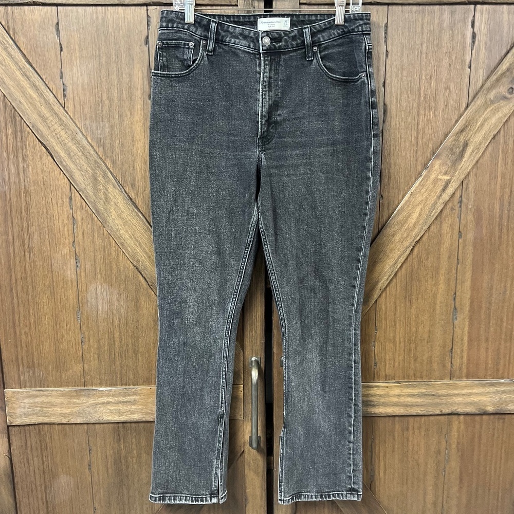 Abercrombie & Fitch The Skinny High Rise Split Hem Jeans Washed Black Size 30